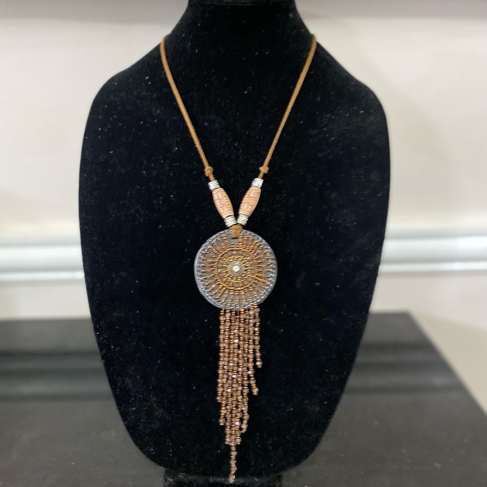 Bohemian Beaded Fringe Pendant Necklace